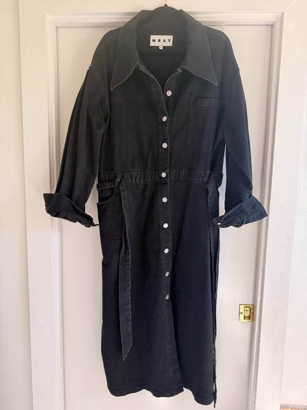 WRAY Black Button-Front Midi Shirt Dress